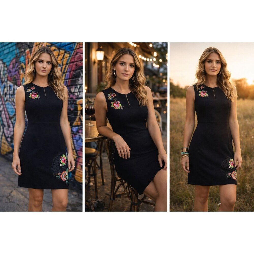 Desigual Women’s Sleeveless Black Dress 14 Embroidery Art to Wear Indie Vanguard